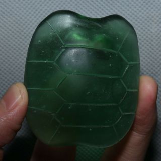 6CM Chinese Hongshan Culture Green Crystal Carved tortoise shell Amulet Pendant 2