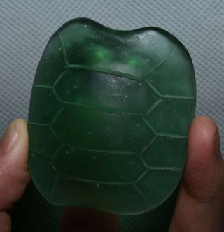 6CM Chinese Hongshan Culture Green Crystal Carved tortoise shell Amulet Pendant 3