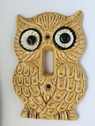 Vintage Enesco Ceramic Owl Light Switch Plate Cover 1970s Mid Century Modern