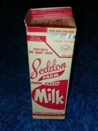 Antique 1 Quart Seddon Farms Dairy Milk Carton Bottle Locust Valley Allentown Pa