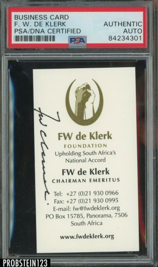 Fw De Klerk South Africa President Signed Business Card Psa Dna Autograph Rare