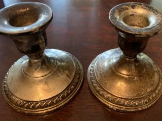 2 Antique Sterling Silver Candlesticks - Columbia - Weighted Bases - 3.  5in - Nr