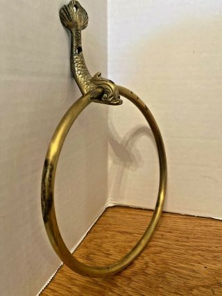 Italian Vintage Solid Brass Dolphin Towel Ring