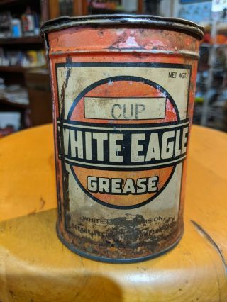 Vintage Rare Socony Vacuum White Eagle Cup Grease 1 Pound All Metal Can