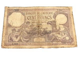 Algeria Algerie Tunisia Tunisie 100 Francs French Colony 1929 Rare Date