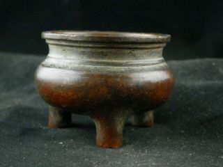 Wonderful Antique Chinese Qing Dy Bronze 3feet Incense Burner Q121