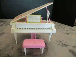 Vintage Barbie White Piano With Music,  Trophy And Stool