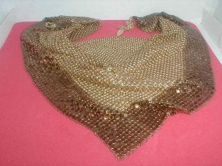 RARE WHITING DAVIS bronze and gold METAL MESH SEXY 70s SCARF NECKLACE 2
