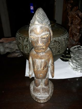 Old African Figure 9.  5 Inches Tall Carved Wood Africa Tribal Idol Yoruba Ibeji