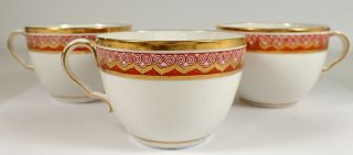 Rare C1805 Antique Spode Signed 714 Hand Painted Gold & Orange Tea Cup Set Of 3