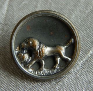 Antique Victorian Button Dog Carring Kill White Metal Aprx:9/16 " 505 - F