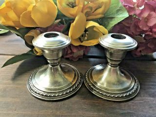Vintage Pair Sterling Silver Weighted Candlesticks Candle Holders For Tapers