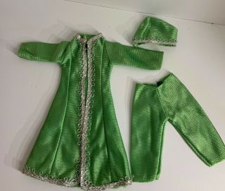 Vintage Barbie Sized Clone Lime Green Silver Trim Dress Shorts Hat Outfit