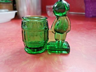 Rare Adorable Forest Green Vintage Kewpie Glass Toothpick Holder