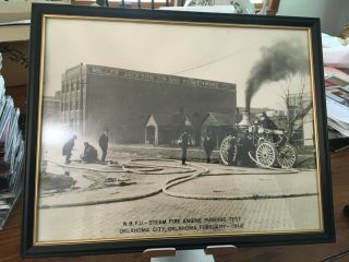 Antique Photo N.  B.  F.  U Steam Fire Engine Pumping Test Oklahoma City 1916 Framed