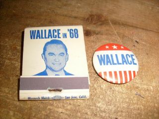 Rare Vintage Matchbook Cover George Wallace For President,  Pinback Button