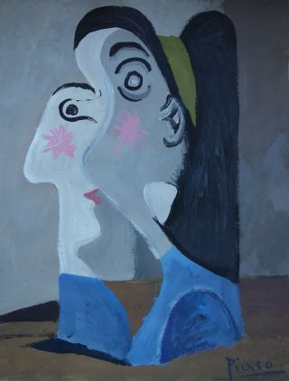Rare,  Fine Cubist Portrait Oil Painting,  Signed,  Picasso Era
