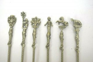 Vintage Set 6 Montagnani Italy Silver Plate Cocktail Long Spoons Figural Tops 2