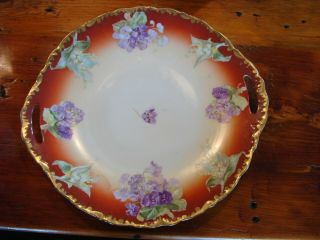 Antique Porcelain Germany Double Handled Hand Painted Floral Plate Dish