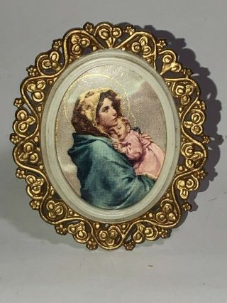 Vtg Dollhouse Miniature - Framed Blessed Mother & Baby Portrait - Hong Kong 1:6