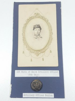 Rare Civil War Artillery Officer 5th Ohio Cdv Card With Artillery Button