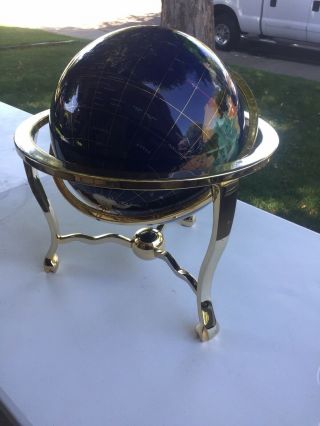 Large Vintage - Style World Globe On Brass 3 Leg Stand