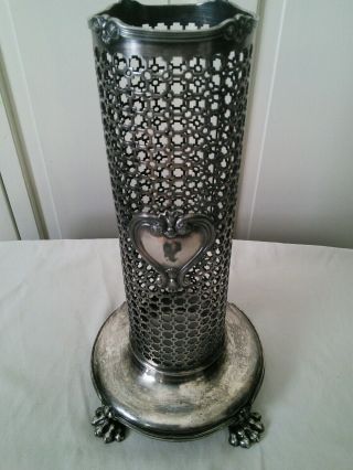 Vtg Meriden B.  Company Victorian Silver Plated Pierced Vase Holder 489 Mongram