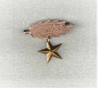 Rare Ww2 Gold Star Mother Embossed Brooch Sweetheart Pin With Gold Star Drop