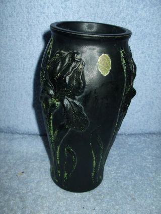 Antique Tiffin Black Amethyst Satin Glass " Poppy " Vase,  5 - 1/2 " By 6 - 1/2 "