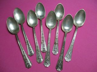 Set Of 8 Antique Demitasse Coffee Sterling Silver Spoons.  Rare