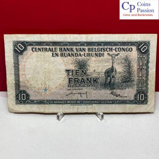 RARE – BELGIAN CONGO – 10 Francs 1958 – Pick 30 – F/VF – TOP,  - 277 2