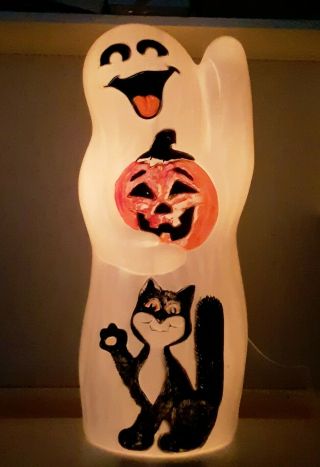 Rare Laughing Ghost Cat Pumpkin Blow Mold Halloween Yard 33 " Lighted Usa