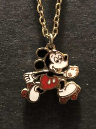 Vintage Wdp Mickey Mouse On Roller Skates Necklace Walt Disney Productions