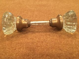 Antique Vintage Glass & Brass Door Knob Set With Spindle,  12 point,  Country Home 2