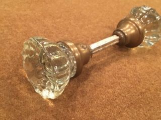 Antique Vintage Glass & Brass Door Knob Set With Spindle,  12 point,  Country Home 3