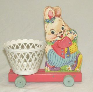 Fischer Price Antique Easter Bunny No.  305 Vintage Wooden Pull Toy 1950 