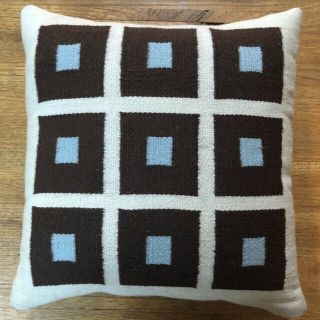 Jonathan Adler Pillow Cover/insert Wool/squares Blue/brown Reversible Rare $200