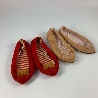 Two Vintage Chatty Cathy Doll Shoes Pink & Red Made In Japan