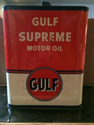 Vintage Antique Gulf Supreme Motor Oil 2 Gallon Can Old Rare Gas