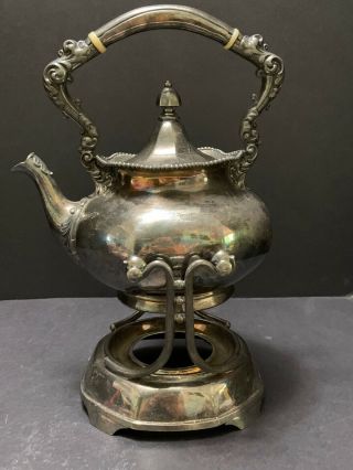 Wilcox Silver Plate Tilting Tea Pot On Stand Vintage Victorian Beaded No Warmer