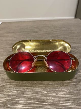 Vintage Rare Welsh Manufacturing Ww11 Red Lense Glasses Aviators