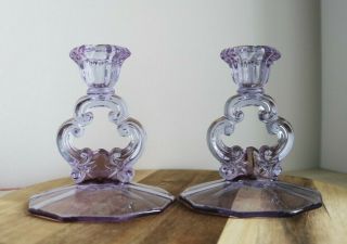 Rare Antique Set 2 Heatherbloom Purple/violet Keyhole Candle Holders 3400/646