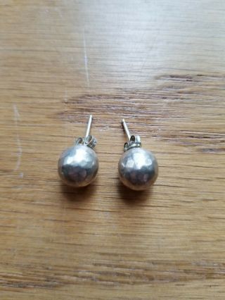 Rare Silpada P1386 925 Sterling Silver Hammered Ball Bead Post Earrings 10mm Dia