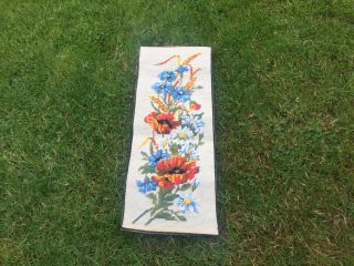 Vintage Old Tapestry Embroidered Picture Hand Stitch Panel Floral Wild Flowers
