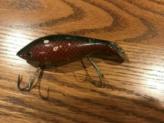 Vintage Heddon Dowagiac Tad Polly Antique Fishing Lure Black Top Red Sides