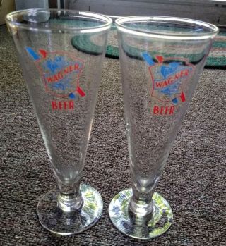 Two Rare Vintage " Wagner " Beer Bar Glass Tumblers.  Cool
