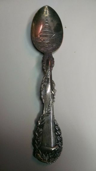 Rare 1890 Moore & Leding Washington Monument Us Capitol Sterling Souvenir Spoon