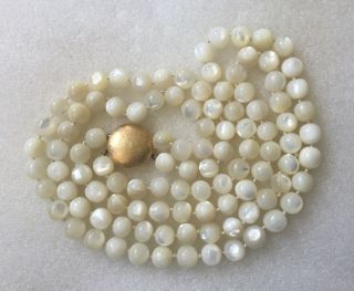 Vintage Estate Art Deco Hand Knotted Mother Of Pearl Bead Double Strand Necklace