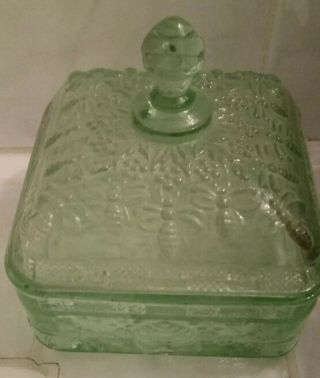 Tiara Indiana Glass Honey Bee Hive Chantilly Green Candy Dish Old Vintage 2