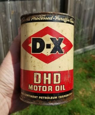 VINTAGE DX D - X SUNRAY OIL COMPANY DHD MOTOR OIL ONE QUART CAN/FULL/VERY RARE 3